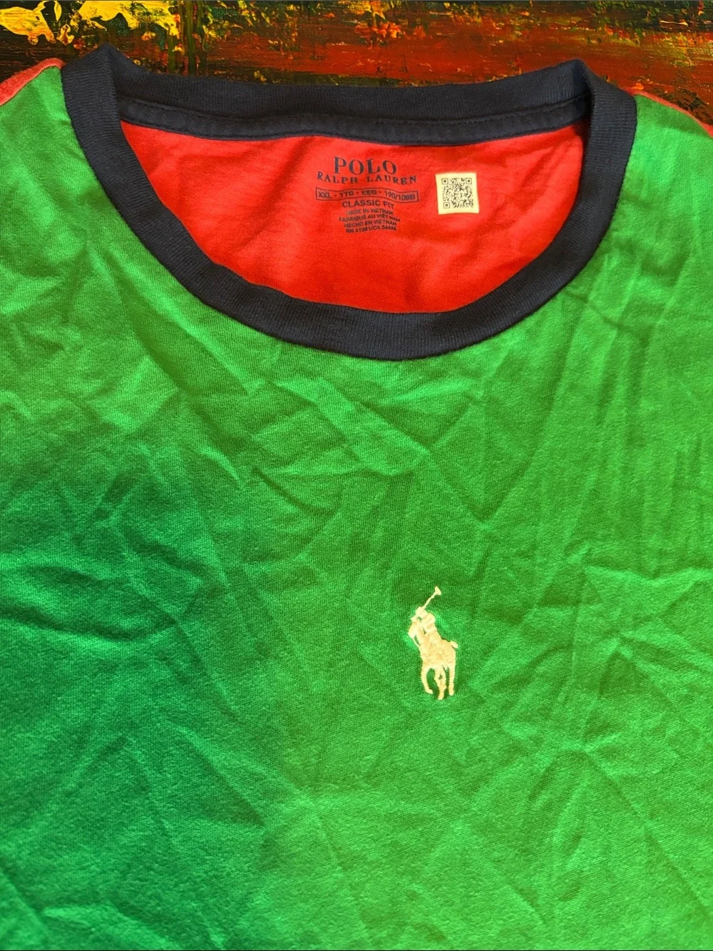 Polo by Ralph Lauren Green Colorblock Short Sleeve Tee with Blue & Cream Accents